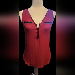 Express Burgundy Zipper V-Neck Blouse